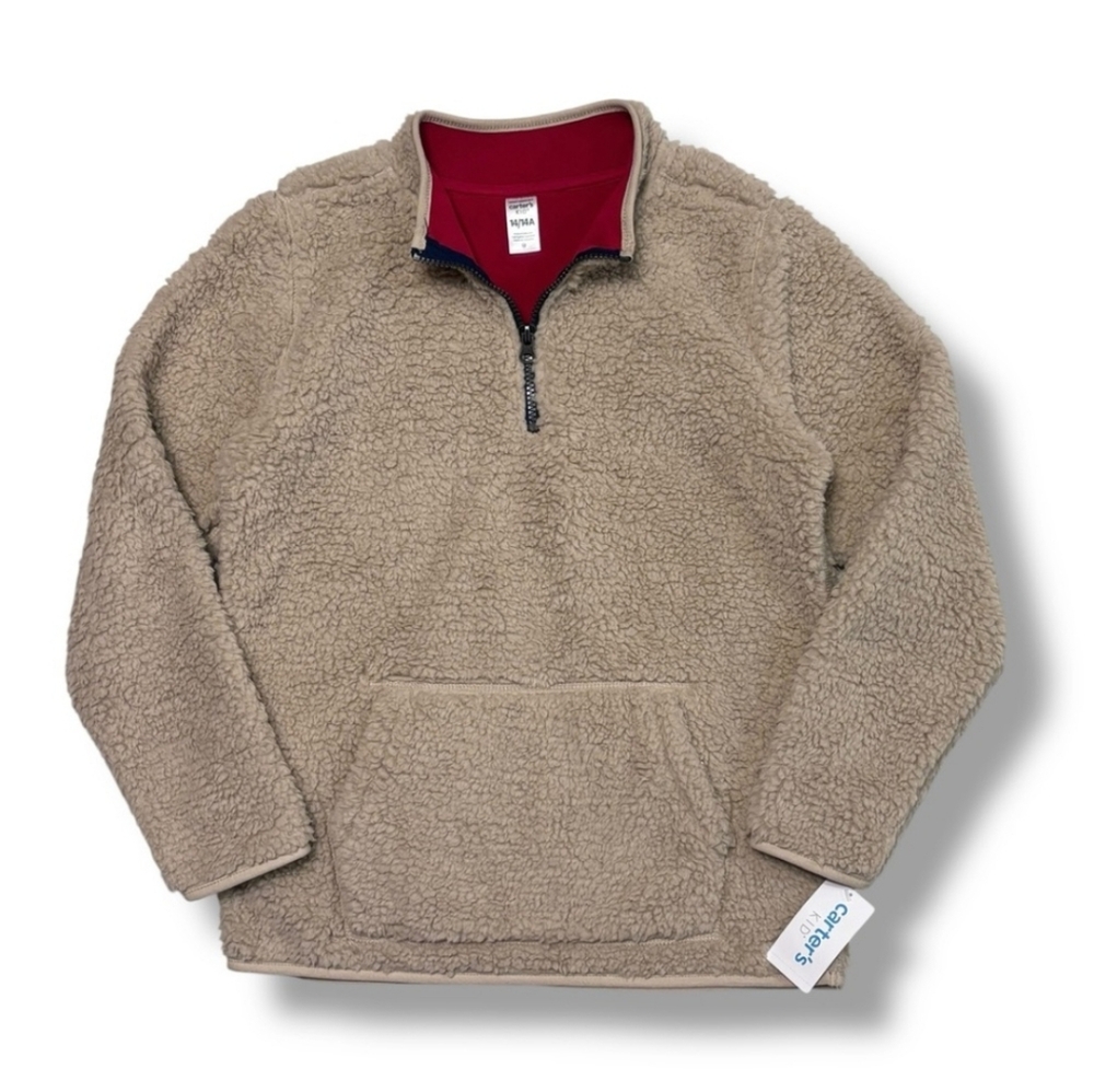 CARTER’S KIDS Tan Teddy Sherpa Fleece Quarter Zip Pullover NWT